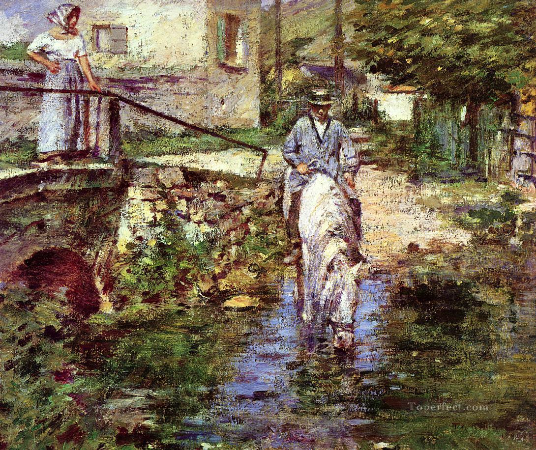 Pere Trognon and His Daughter at the Bridge Theodore Robinson Oil Paintings